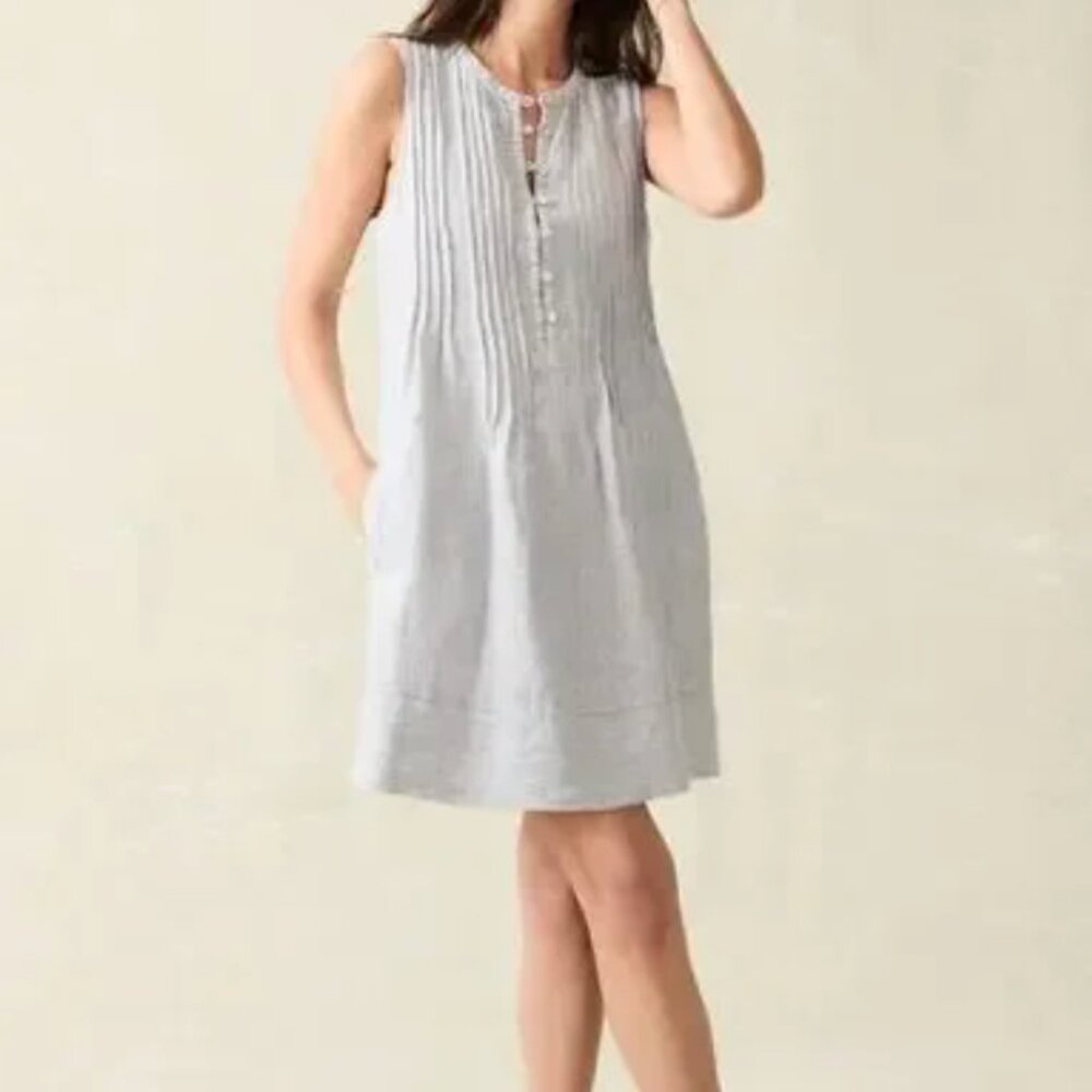 Faherty Isha Linen Mini Dress in Blue Mini Stripe XS